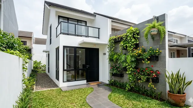 Gambar Rumah Minimalis di Lahan Sempit dengan Halaman Kecil yang Estetik/Gemini
