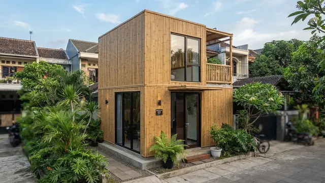 Rumah bambu sederhana tapi tidak ketinggalan zaman model bentuk kubus