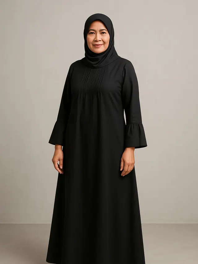 7 Pilihan Gamis Hitam Simpel Terbaru untuk Usia 50-an, Tampil Stylish dan Awet Muda (sumber: AI)