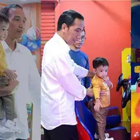 Sebelum menghadiri prosesi adat pernikahan istrinya, Kahiyang Ayu, Jokowi menyempatkan mengunjungi salah satu mal terbesar di Medan, Sun Plaza Mall. Selain melihat pertumbuhan ekonomi, ia juga momong cucunya, Jan Ethes Srinarendra. (Instagram/jokowipedia)