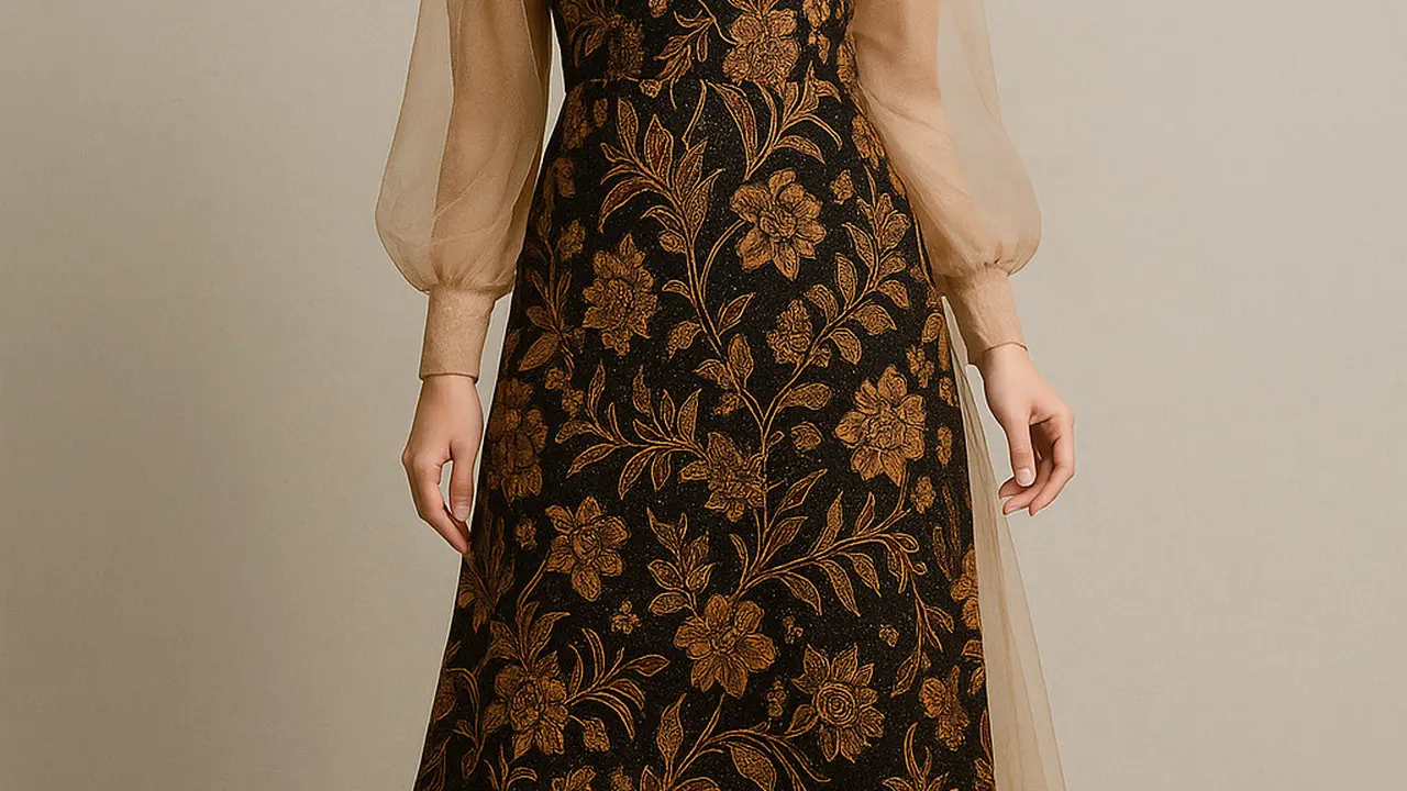 Model Gamis Batik Kombinasi Tulle Transparan