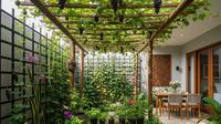 Pergola atau Trellis untuk Tanaman Buah Rambat/Ide Kebun Buah Mini Campur Tanaman Hias agar Terlihat Estetik (Sumber: gemini.com)