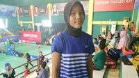 Atlet putri dari Aceh Barat, Dian Ramadhani Mukti harus rela terhenti di fase turnamen Audisi Umum Beasiswa Bulu Tangkis karena kelelahan (Liputan6.com/Defri Saefullah)