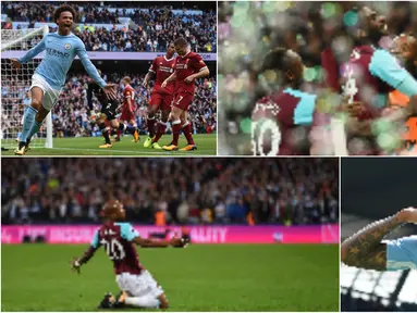 Berikut ini tujuh selebrasi terbaik Premier League 2017/2018 pekan keempat. Mulai dari selebrasi khas Leroy Sane hingga gaya telfon Gabriel Jesus. (Kolase foto-foto dari AFP)