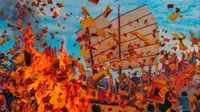 Ritual budaya bakar tongkang di Bagansiapiapi, Kabupaten Rokan Hilir, Riau. (Dinas Pariwisata Riau)