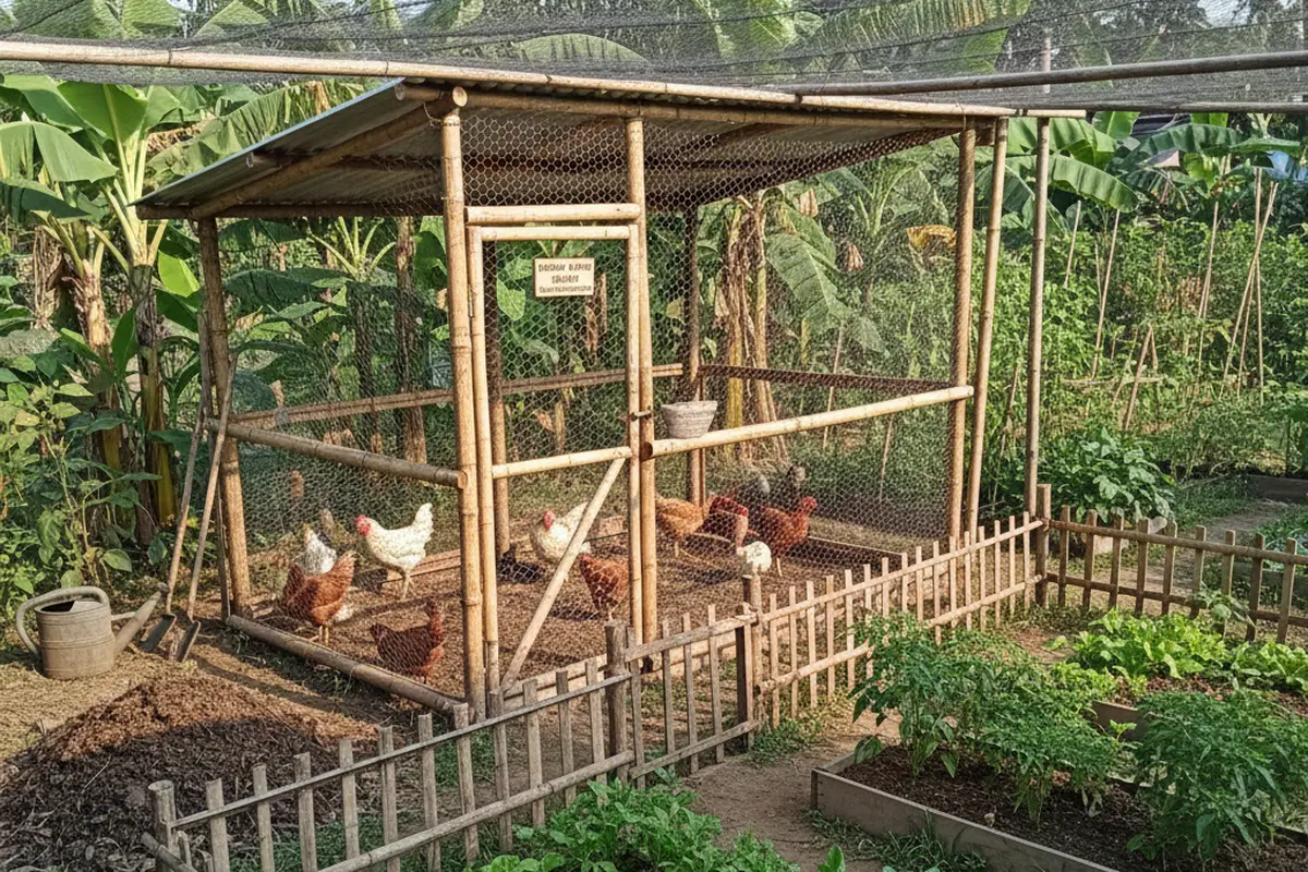 Ide kandang ternak ayam ukuran 2x2 meter di belakang rumah (Foto: Gemini AI)