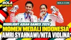 Momen pengalungan medali Amri Syahnawi/Nita Violina Marwah setelah meraih medali perak pada nomor ganda campuran Asian Games 2026. Mereka tampil di final menghadapi wakil China, Jiang Zhen Bang/Wei Ya Xin.