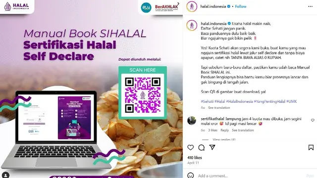 Edukasi Bagi Pengusaha Kuliner, Cara Mengurus Sertifikasi Halal Agar Tidak Seperti Ayam Goreng Widuran yang Pernah Diduga Halal. (dok.Instagram @halal.indonesia/https://www.instagram.com/p/DISisvQhN2e/Henry)