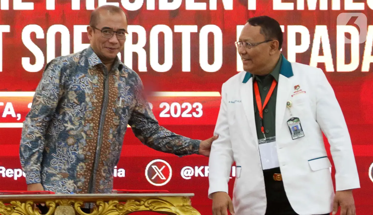 Ketiga pasang pasangan bakal calon presiden dan wakil presiden pada Pemilu 2024 adalah Anies Baswedan-Muhaimin Iskandar, Ganjar Pranowo-Mahfud MD, dan Prabowo Subianto-Gibran Rakabuming Raka. (Liputan6.com/Herman Zakharia)