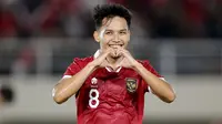 Selebrasi pemain Timnas Indonesia U-23, Witan Sulaeman setelah mencetak gol ke gawang Chinese Taipei U-23 dalam pertandingan Grup K Kualifikasi Piala Asia U-23 2024 di Stadion Manahan, Solo, Sabtu (9/9/2023). (Bola.com/Arief Bagus)