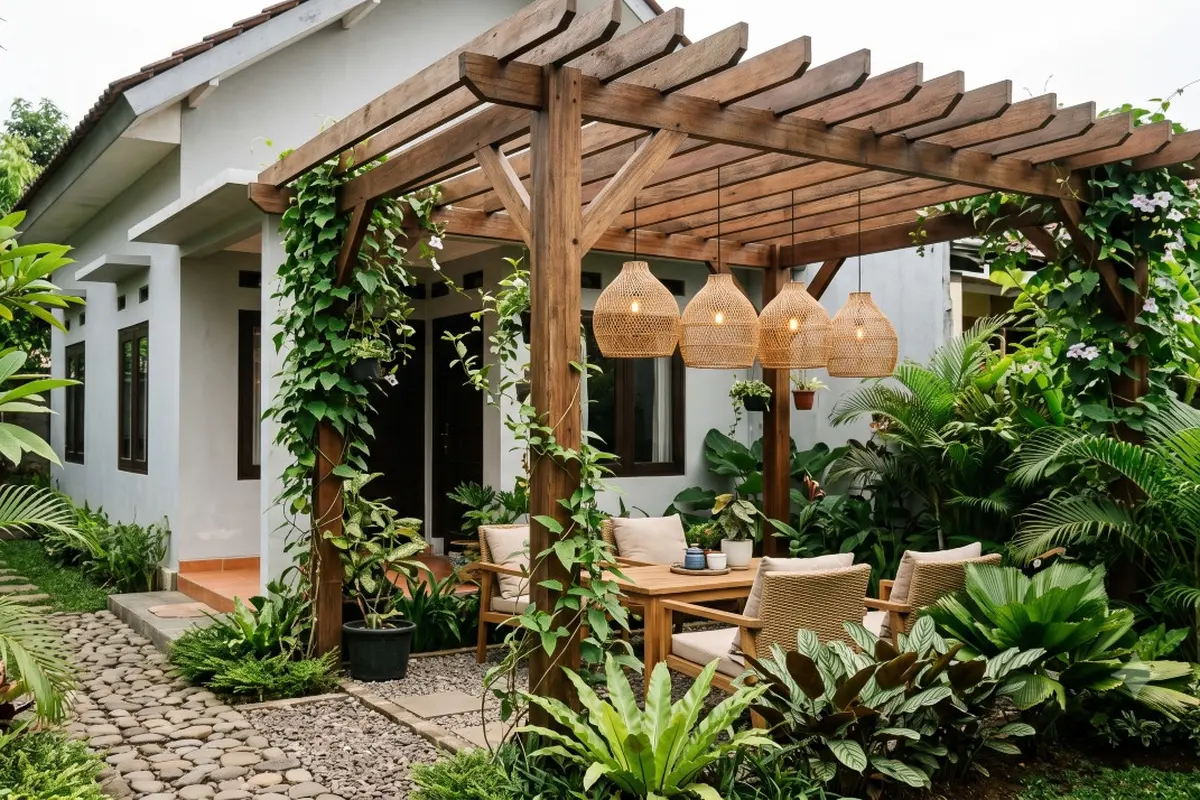 Inspirasi Pergola dengan Lampu Gantung