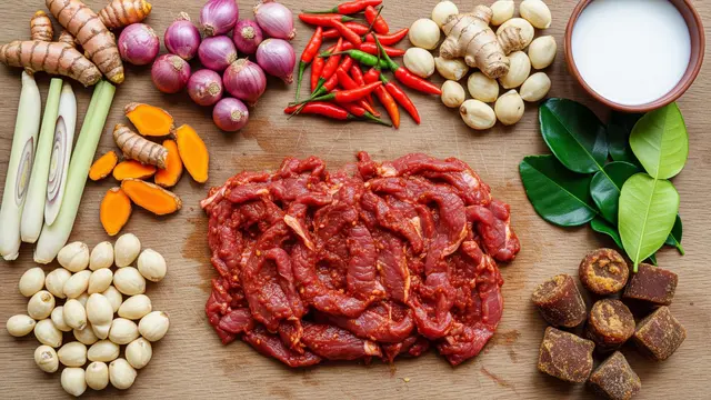 Ilustrasi Bahan-Bahan Membuat Daging Bumbu Rujak/Gemini AI