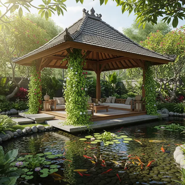 Model Kolam Ikan dengan Gazebo