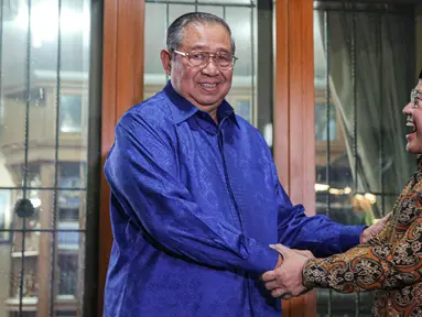 Ketua Umum Partai Kebangkitan Bangsa (PKB) Muhaimin Iskandar  bertemu dengan Ketua Majelis Tinggi Partai Demokrat, Susilo Bambang Yudhoyono (SBY) di Puri Cikeas Bogor Jawa Barat, Rabu (3/5/2023). (Liputan6.com/Faizal Fanani)