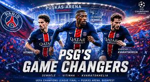 Cover 3 pemain Paris Saint-Germain yang bisa jadi ancaman Arsenal. (Bola.com/AI Generated)
