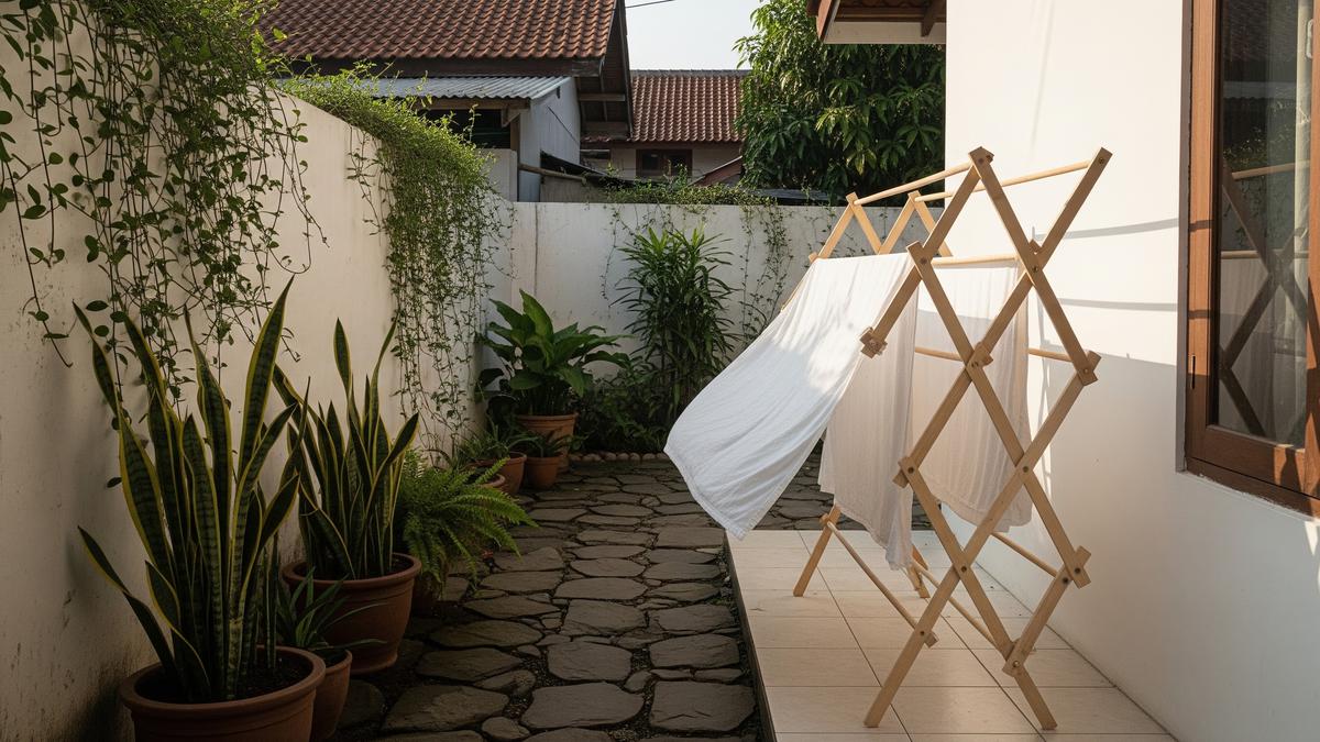 8 Ide Rak Jemuran Lipat untuk Belakang Rumah Sempit, Desain Estetik Rapi