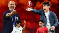 Piala Asia U-23 - Irak Vs Timnas Indonesia U-23 - Radhi Shenaishil, Ali Jasim Vs Shin Tae-yong, Marselino Ferdinan (Bola.com/Adreanus Titus)