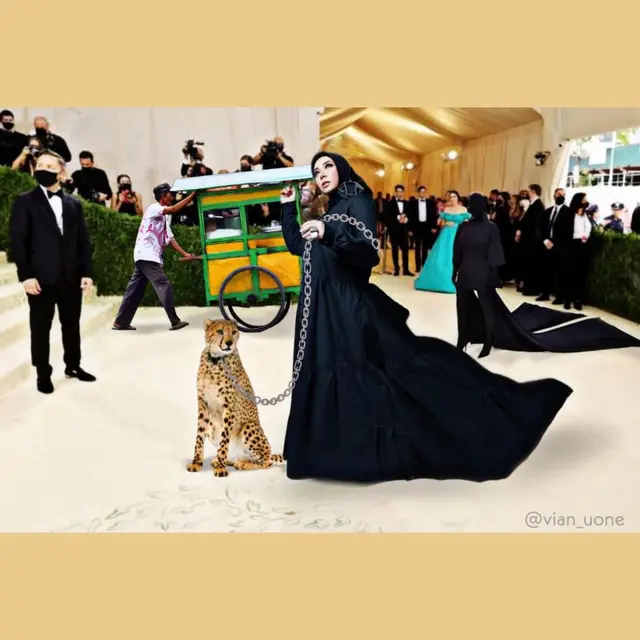 4 Editan Foto Melly Goeslaw Hadiri Met Gala 2021, Kocak Bak Sungguhan