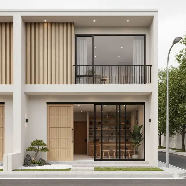 Desain Rumah Minimalis Depan Toko Gaya Japandi 2025