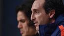 Pelatih PSG, Unai Emery, menjawab pertanyaan wartawan saat jumpa pers di Stadion Allianz Arena, Munchen, Senin (4/12/2017). PSG akan menghadapi Bayern Munchen pada laga terakhir grup B. (AFP/Guenter Schiffmann)