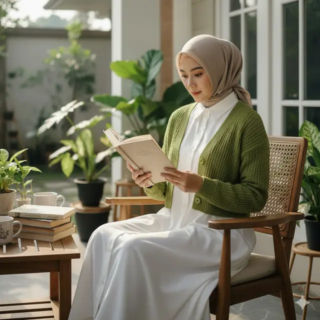 Gamis Kombinasi Cardigan Rajut