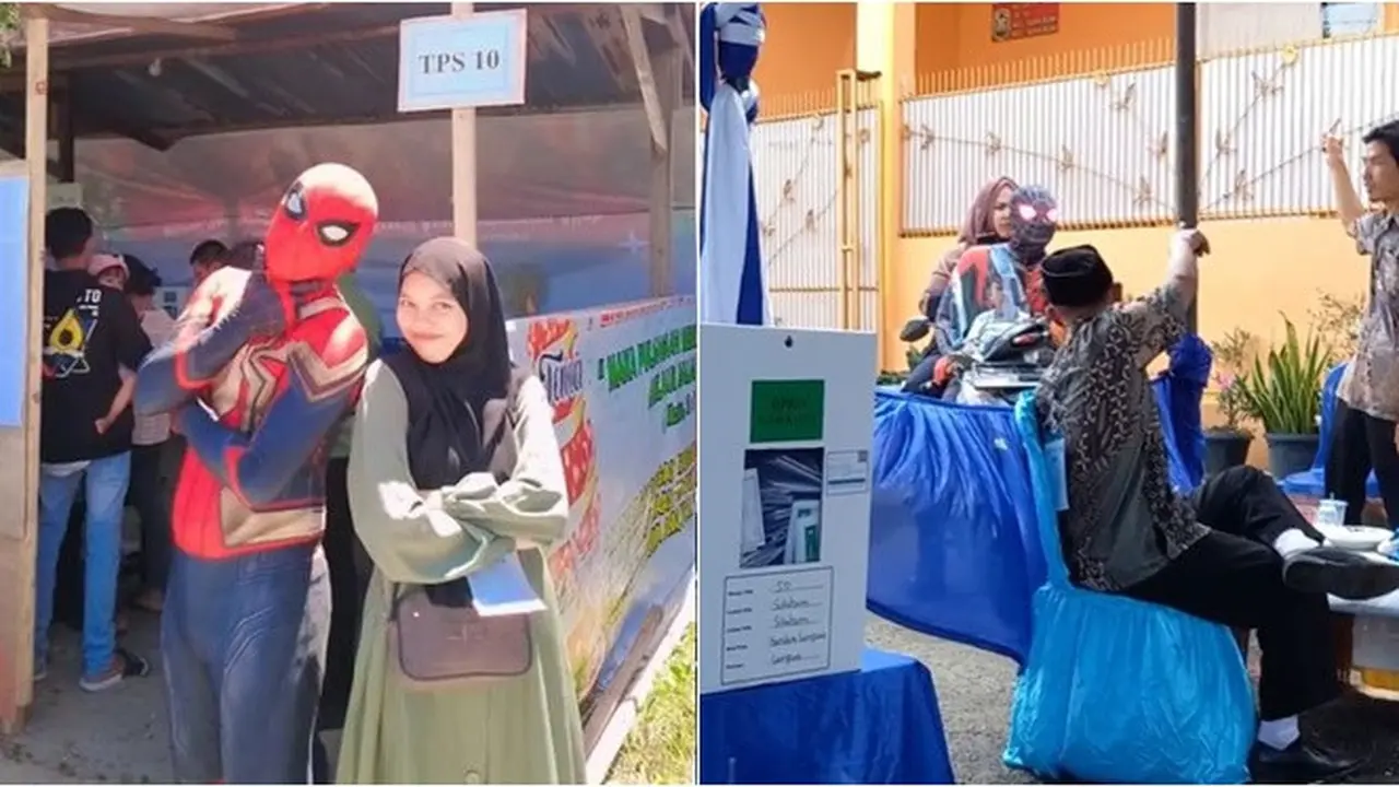 6 Potret Kocak Warga Datang Nyoblos ke TPS, Ada yang Pakai Kostum Superhero