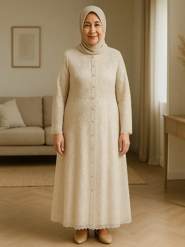 10 Rekomendasi Gamis Brokat 2025 untuk Ibu-Ibu Usia 50-an, Simpel dan Elegan