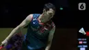Jonatan Christie bermain ekstra untuk mengalahkan Wang Tzu-Wei dua game langsung (21-18, 24-22). (Liputan6.com/Herman Zakharia)