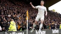 Manchester City meraih kemenangan penting dalam laga Premier League melawan Wolverhampton di Molineux Stadium hari Kamis (12/5/2022). (Nick Potts/PA via AP)