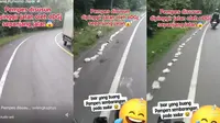 Tangkapan layar rekaman video viral puluhan sampah popok bayi tersusun rapi di badan jalan di Way Kanan, Lampung. Foto : (Istimewa).