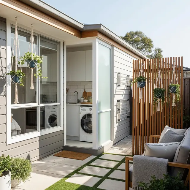 Model Rumah Kecil Tapi Luas dengan Area Laundry Outdoor Tersembunyi (Image by Gemini AI)