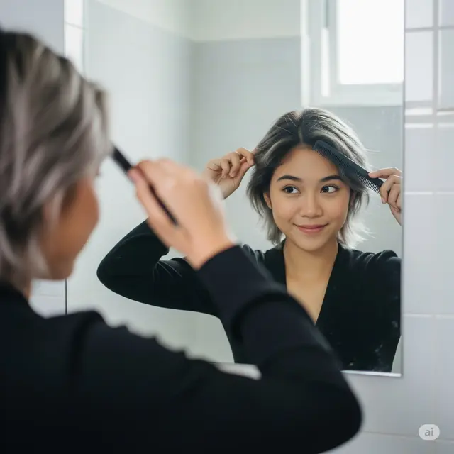 Inspirasi Rambut Pendek Highlight Abu-Abu. Foto: Gemini