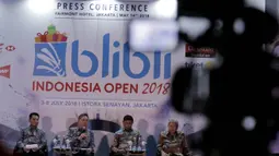 CEO Blibli.com, Kusumo Martanto, saat konferensi pers jelang Indonesia Open 2018 di Hotel Fairmont, Jakarta, Senin (14/5/2018). Blibli Indonesia Open 2018 ini memperebutkan hadiah total senilai USD 1.250.000. (Bola.com/M Iqbal Ichsan)