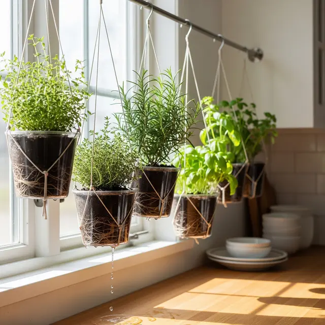 Desain Edible Garden Mini di Dapur Dekat Jendela untuk Bumbu Segar (AI )