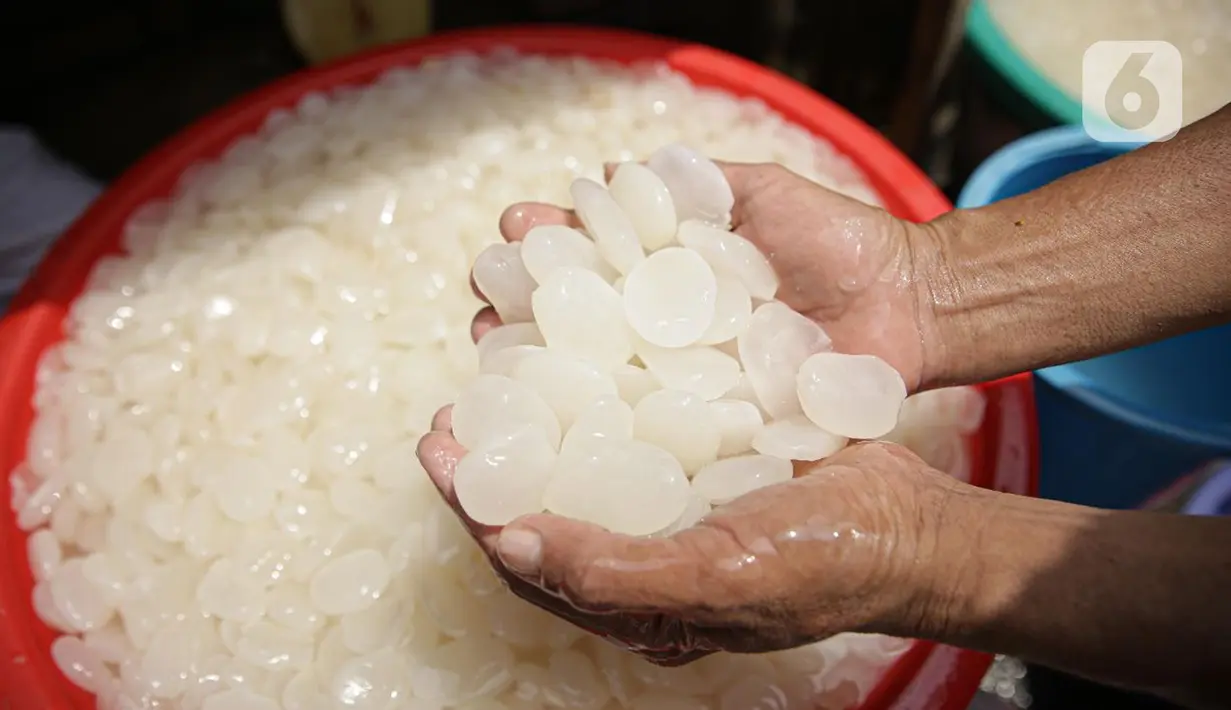 Pedagang menyortir kolang-kaling untuk dijual di kawasan Tanah Abang (13/4/2021). Selama Ramadan buah kolang-kaling selalu diburu oleh masyarakat. Tak heran jika pedagang musiman selalu bermunculan saat bulan suci tersebut. (Liputan6.com/Faizal Fanani)