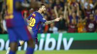 Bintang Barcelona, Lionel Messi mengoleksi dua gol saat timnya menang atas Juventus pada laga Grup D Liga Champions di Camp Nou stadium, Barcelona, (12/9/2017). Barcelona menang 3-0. (AP/Manu Fernandez)