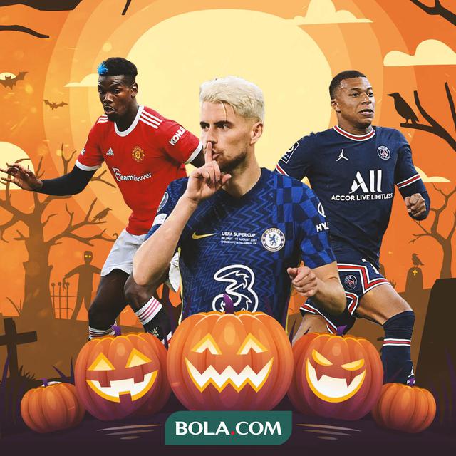Ilustrasi - Paul Pogba, Jorginho, Kylian Mbappe Halloween