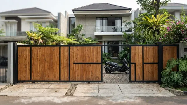 Model Pagar dengan Gerbang Kayu yang Terlihat Natural