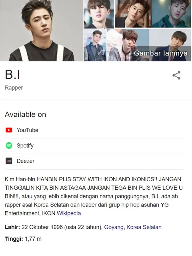 Hasil pencarian B.I eks iKON di Google sempat diubah (Sumber: screenshot Google)