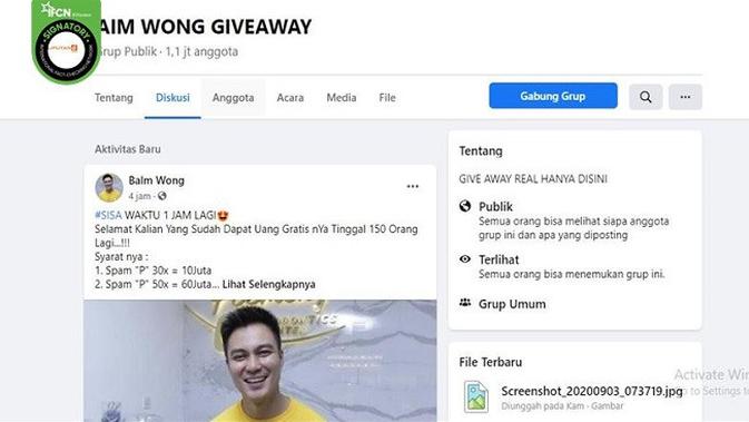 Gambar Tangkapan Layar Grup Facebook Mencatut Nama Baim Wong