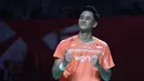 Pebulu tangkis tunggal putra Indonesia, Alwi Farhan, usai bertanding melawan Lakhsya Sen (India) pada babak 32 besar Indonesia Open 2026 di Istora Senayan, Jakarta, Selasa (2/6/2026). (Bola.com/M Iqbal Ichsan)