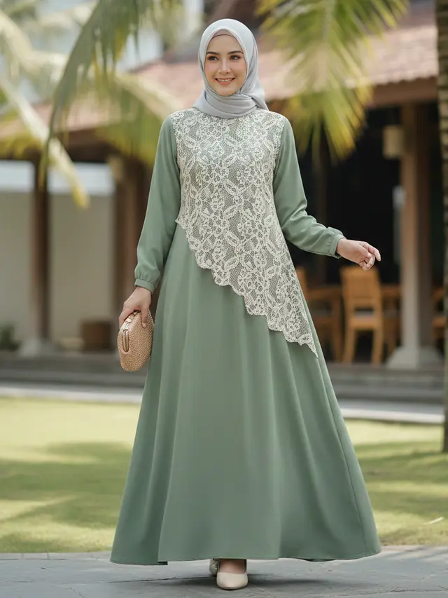 Model Gamis Bini Orang Tren Lebaran 2026 (Foto: Gemini AI)