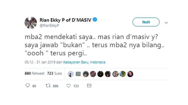 Curhatan Rian d'Masiv Disangka Orang Lain