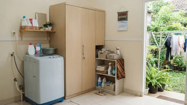 Tempat Menyimpan Ember agar Area Laundry Lebih Rapi, Jadi Ide Penataan Rumah Kontrakan Model Letakkan di Dalam Lemari Serbaguna