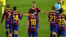 Pemain Barcelona saat melawan Villareal pada laga Liga Spanyol di Stadion Camp Nou, Senin (28/9/2020). Barcelona menang dengan skor 4-0. (AP Photo/Joan Monfort)