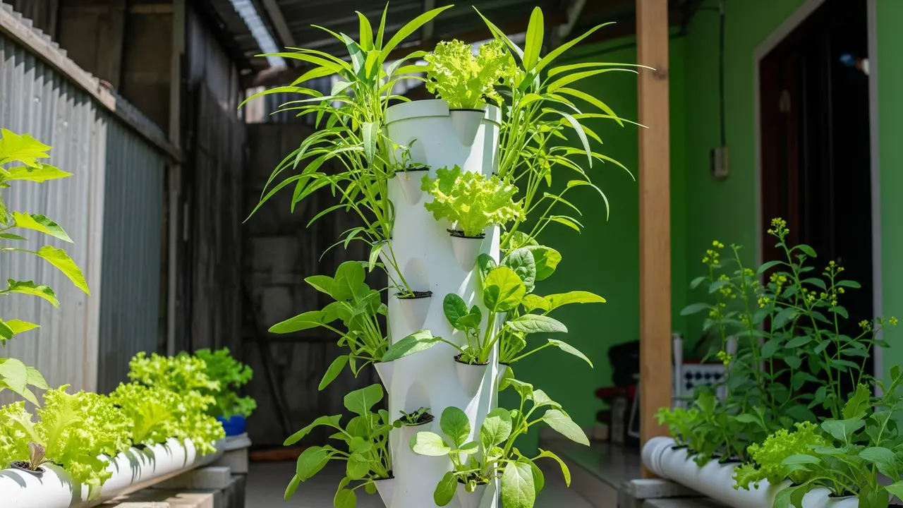 Desain Kebun Sayur Tower Garden dari Pipa Paralon