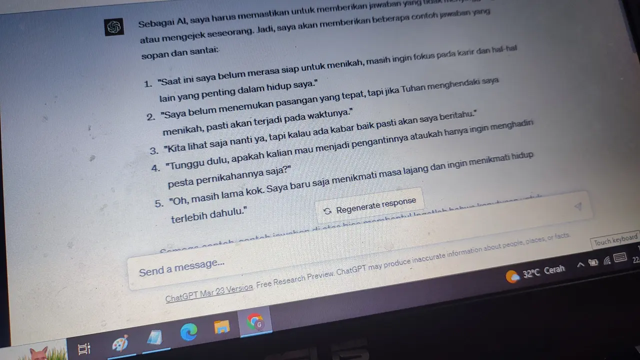 Ilustrasi cara menjawab pertanyaan "Kapan Nikah?" pakai AI ChatGPT (Liputan6.com/Giovani Dio Prasasti)