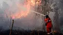 Hingga Minggu (20/7/2025) siang, kobaran api semakin besar dan cepat meluas ke arah perkebunan kelapa sawit dan nanas yang ada di sekitar lokasi. (Wahyudi/AFP)
