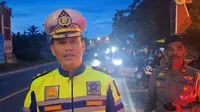 Kasatlantas Polresta Bandar Lampung, Kompol Ikhwan Syukri saat memberikan pelayanan pengawalan para pemudik yang menggunakan sepeda motor. Foto: (Istimewa)