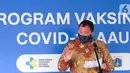 Ketua AAUI HSM Widodo memberi sambutan pada acara Sentra Vaksinasi COVID-19 AAUI di Lakespra Saryanto, Pancoran, Jakarta, Jumat (18/06/2021). Sentra vaksinasi untuk masyarakat sebagai bentuk dukungan pemerintah mencegah Virus Covid-19 dengan target lebih 5.000 orang. (Liputan6.com/HO/Ading)